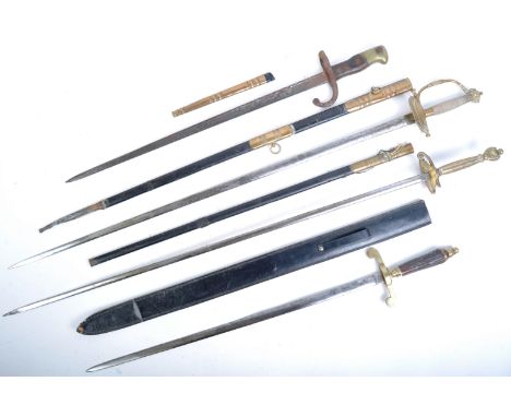 A collection of x4 assorted 19th Century antique swords and bayonet comprising a French 1874 ' Gras ' rifle bayonet, a likely