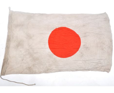 WWII Second World War Interest - a vintage 20th century Imperial Japanese ' Rising Sun ' flag. White, with red rising sun mot