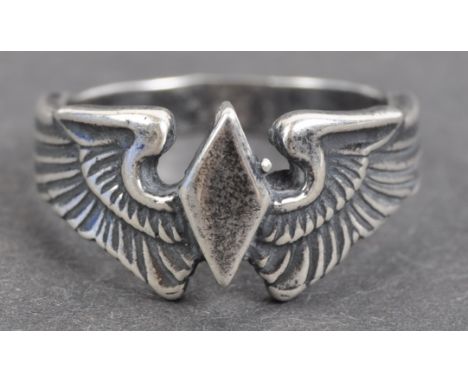 An original WWII Second World War United States US Women's Air Force Service (W.A.S.P) Pilots ring. The white metal ring acid