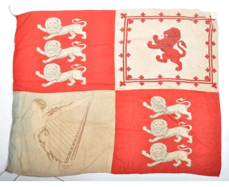 An original vintage Royal Standard Of The United Kingdom flag. A red and white cotton example, split into x4 quadrants depict