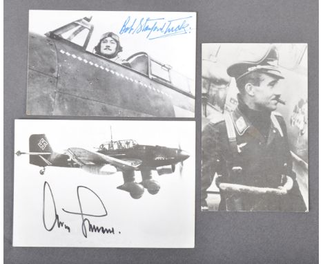 Two WWII Second World War Fighter Aces autographed postcards - the first signed by Nazi German Luftwaffe ace Adolf Galland (s