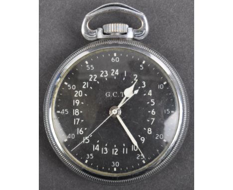 An original WWII Second World War USAAF United States Army Air Force Bombardiers pocket watch / timer. Black face dial with w