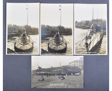 A collection of x4 WWI First World War period real photographic postcards of Imperial German U-Boat submarines in British wat