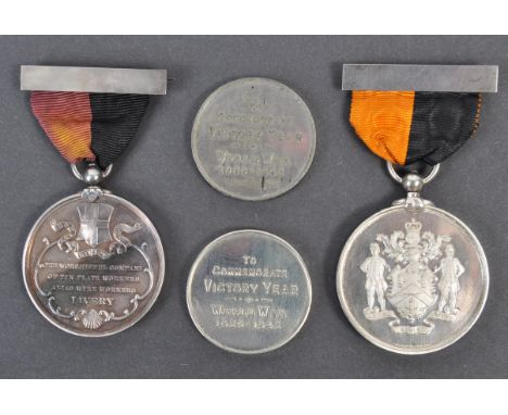 Collection of antique medallions - x4 antique and vintage white metal (likely silver) medallions from The Worshipful Company 