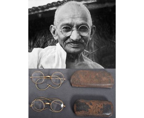 Mahatma Gandhi (1869-1948) - two pairs of mid-20th century c1940s gold plated circular rimmed spectacles, by repute owned and