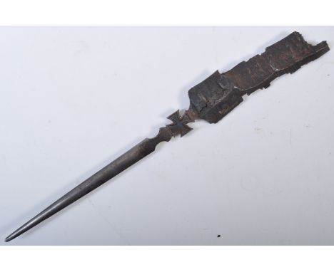 A WWI First World War Imperial German Army Trench Art style made knife / letter opener, fashioned from a shell / shrapnel fra