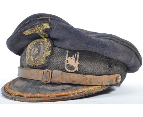 A believed 1937 pre-WWII Second World War interest Third Reich Nazi German Kriegsmarine officers peaked cap. The navy hat hav