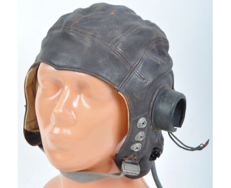 An original WWII Second World War British RAF Royal Air Force Type-C pilots flying helmet with internal wiring. The helmet of