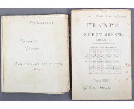 Two original WWI First World War period British Army issued maps of France, both named and owned by one Captain R. M. Huntrod