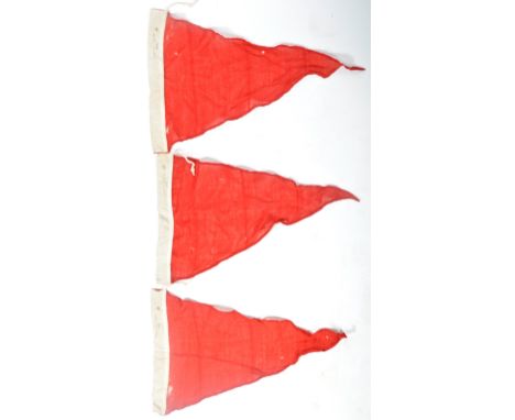 A collection of x3 original WWII Second World War British Royal Navy / Army triangular signal flags. Each stamped to the seam