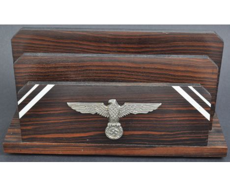 An original WWII Second World War Third Reich Nazi German letter rack. Coromandel wood construction with x2 letter compartmen