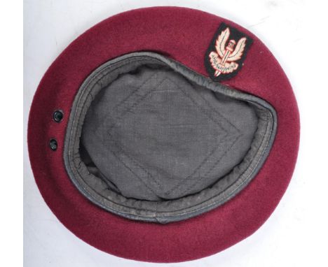 WWII Second World War Interest - a 20th century British Army maroon Airborne uniform beret. The beret with very faint maker's