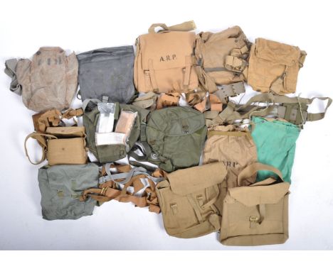 A large collection of x12 assorted WWII Second World War ( and other ) Military soldiers haversacks, respirator carry bags an
