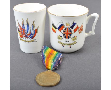 A collection of WWI First World War British Allie related items comprising an Inter-Allied Victory medal (Belgium) and x2 Chi