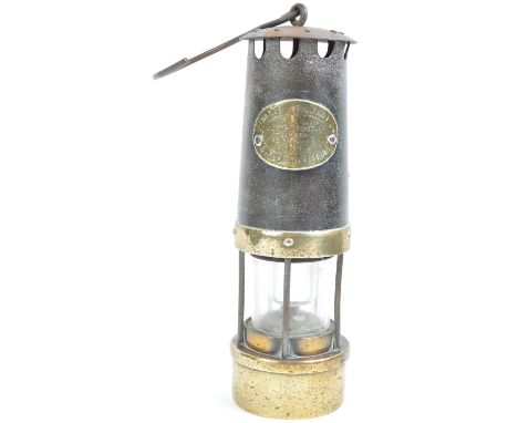 An early 20th Century Welsh coal miners ' Cambrian Type 4 ' lamp from Aberdare. The lamp of usual cylindrical form having a s