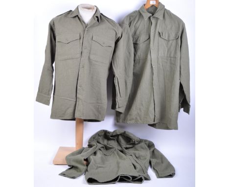 A collection of x3 WWII Second World War pattern / era related British Army uniform shirts. All complete with buttons, no lab