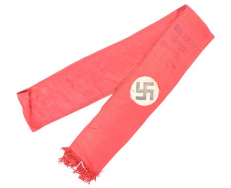 An original WWII Second World War German Nazi Third Reich silk funeral sash of long rectangular form with tasseled ends and p