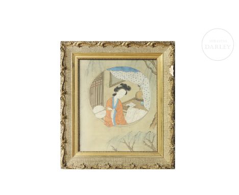 Watercolour, ink and pigment on silk. Later copy of a fragment of the original painting by Cui He (1800-1850). It shows the f