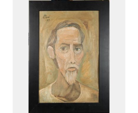 Bui Xuan Phai (1920-1988)-attributed, Self portrait , oil on board, signed upper left and dated 1983, framed. 36X24cm