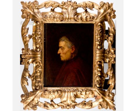 Tiziano Vecellio (1488-1576)-circle, Portrait of a man with red coat and cap, looking to the side; oil on wooden panel; the v