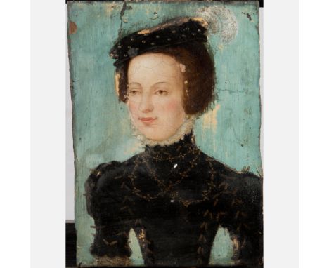 Corneille de Lyon (early 16th Century – 1575)-attributed, Portrait of a court lady, oil on wooden panel; 15.5x11cm