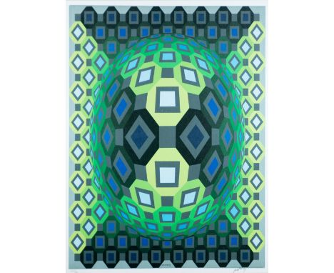 Victor Vasarely (1906-1997) – Graphic, Colour art print numbered 120/35, hand signed, framed under glass. 73X54cm