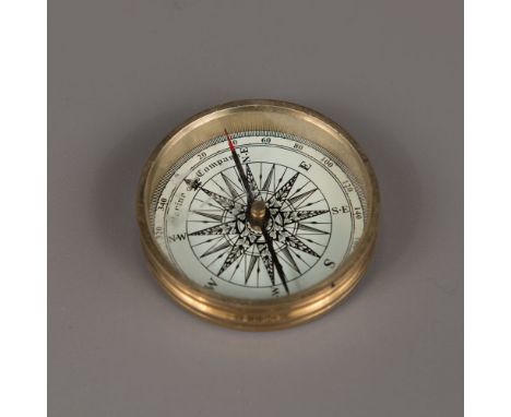Royal Navy Compass, with windrose in wooden and glass box. diameter 5,5 cm