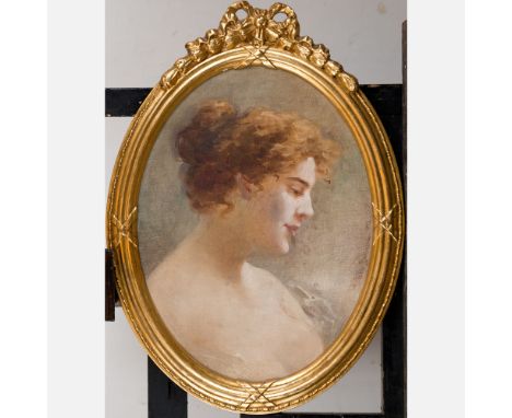 Vlaho Bukovac (1855-1922)-attributed, Portrait of a lady, oil on canvas, laid down on board, oval, signed centre right and da