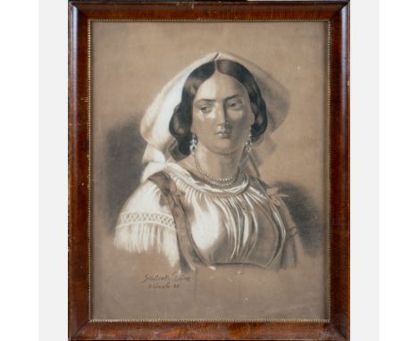 Dominik Skutecky (1849-1921)- attributed, Portrait of a Italian Lady, black and white chalk on paper, signed bottom left, dat