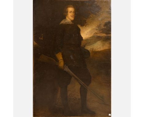 Diego Rodríguez de Silva y Velázquez (1599-1660)-school, Portrait of Phillip of Spain (1527-1598), hunting in landscape; oil 