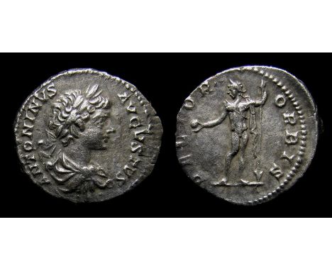 Roman, a silver denarius struck for Caracalla (AD 198-217), dating to c. AD 201. Mint of Rome. Obverse: ANTONINVS AVGVSTVS, l