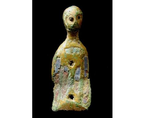 Earlier Medieval, a virtually complete gilt copper-alloy and champlevé enamel anthropomorphic mount of probable Limoges manuf