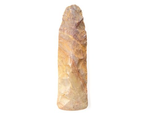 Neolithic, a complete knapped and partially polished flint or chert axehead of probable Neolithic date, c. 4000-2500 BC. The 