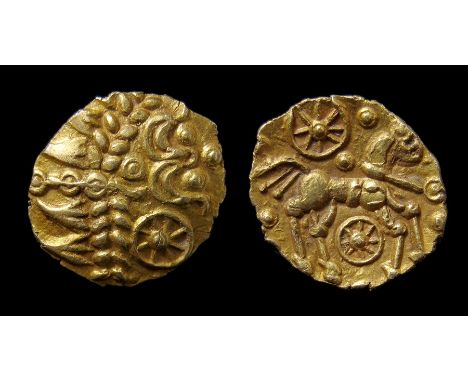 British Late Iron Age, an uninscribed gold quarter stater of the Western Region/East Wiltshire confederation dating c. 60-20 