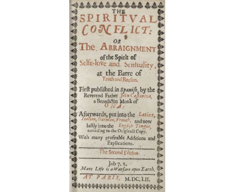 [SCUPOLI (LORENZO)]The Spiritual Conflict,  second edition, half-title, printed title in red and black, engraved frontispiece