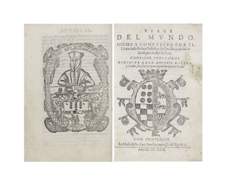 ORDONEZ DE CEVALLOS (PEDRO)Viage del Mundo, FIRST EDITION,  woodcut coat-of-arms on title, full-page woodcut portrait of the 