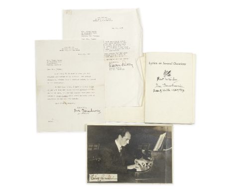 GERSHWIN (GEORGE & IRA)Group of items sent by Ira Gershwin to a British fan, comprising: i) Signature ('George Gershwin') cli