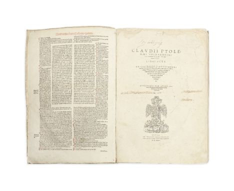 PTOLEMAEUS (CLAUDIUS)Geographicae enarrationis libri octo [edited by Michael Villanovanus Servetus],  text with 4 large woodc