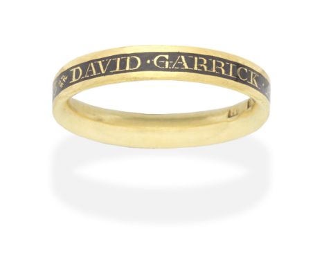 GARRICK (DAVID)David Garrick Memorial ring,  gold and black enamel, inscribed on exterior 'DAVID GARRICK ARM OB 20 JAN 1779 A