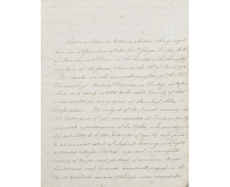 [AUSTEN (JANE)] – ADMIRAL SIR FRANCIS WILLIAM AUSTENManuscript biographical memoir of Jane Austen's elder brother, Admiral Si