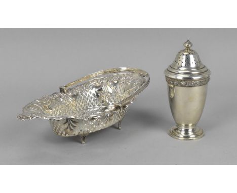 A late Victorian silver bonbon basket by George Nathan & Ridley Hayes, Chester 1900, with hooped handle, embossed scrolls and