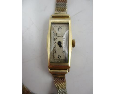 An Art Deco 9ct gold ladies manual wind wristwatch. The dial inscribed Mappin with Arabic numerals, case back hallmarked 375 
