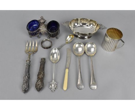 A small collection of miscellaneous silver to include a twin handled bowl by Samuel Walton Smith, Birmingham 1898, a christen