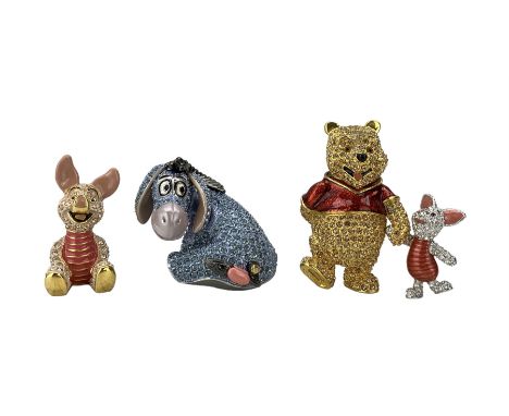 Arribas Collection - Piglet, Winnie the Pooh & Piglet and Eeyore, three Disney enamelled cast-metal figures set with Austrian