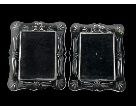 Pair of smaller Waterford Wedding Collection glass photograph frames on easel stands , aperture 18cm x 13cm 