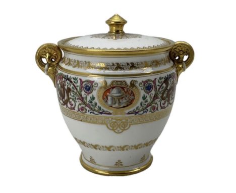 Sevres style porcelain sucrier after the Royal Hunting Service made for The Chateau de Fontainebleau, 'Ordinaire de Fontaineb