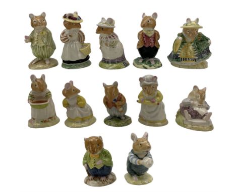 Twelve Royal Doulton Brambly Hedge figures comprising Lord & Lady Woodmouse, Mrs Toadflax, Old Mrs Eybright, Coker, Mrs Crust