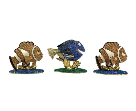 Arribas Collection - Finding Nemo figures, Dory & Nemo, three Disney enamelled cast-metal figures set with Austrian crystal s