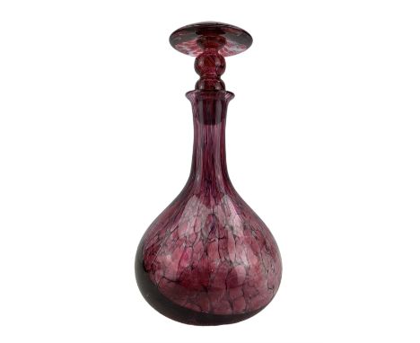 Laugharne crackled pink glass decanter with compressed mushroom stopper H26cm