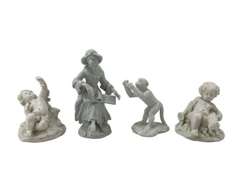 Meissen blanc de chine porcelain figure of a songstress, from the 'Monkey Band' collection, originally designed by Kandler, b